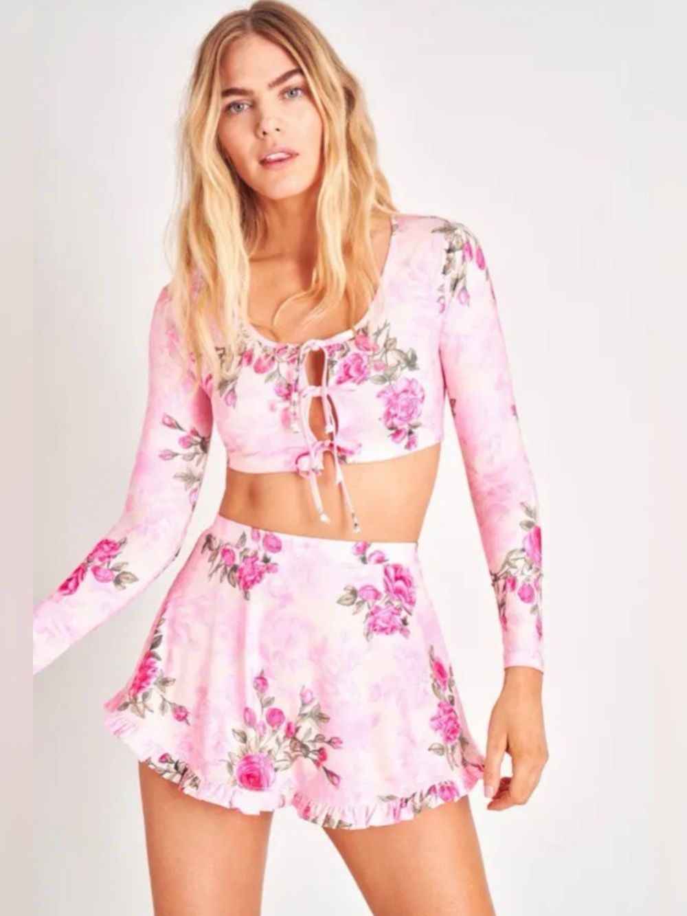 NWT LoveShackFancy Fontina Ultra Crop Swim Top Cardigan in Pink Ivy